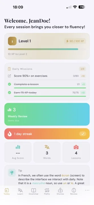 Gablio Today screen showing daily progress