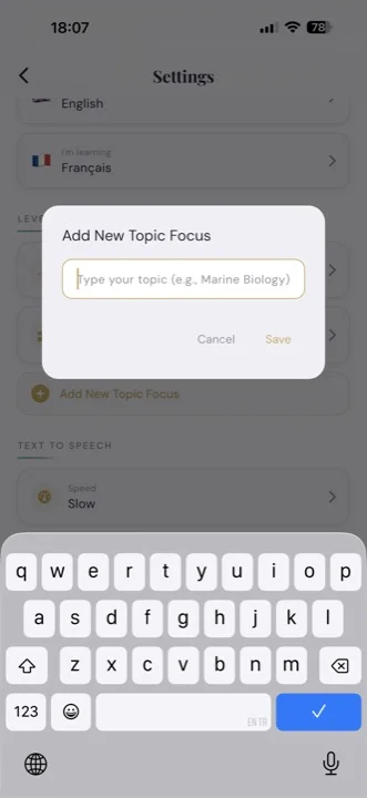 Gablio Settings screen
